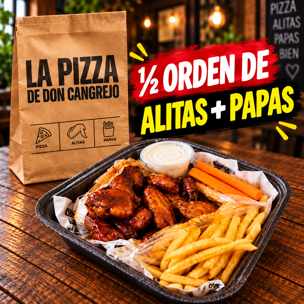 ½ orden de alitas + papas