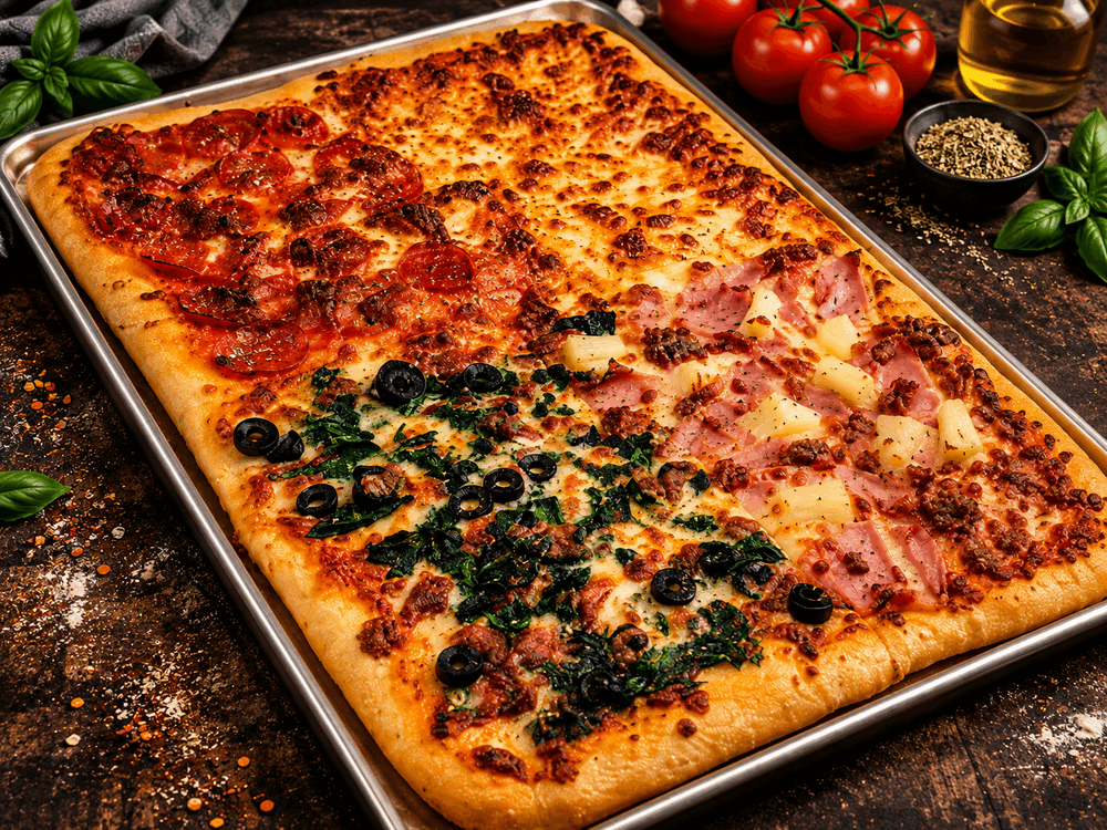 Pizza Con Madre artesanal de cuatro secciones de La Pizza de Don Cangrejo
